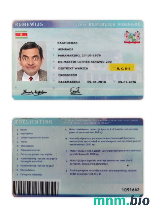 Szablon prawa jazdy w Surinamie w formacie PSD, ze wszystkimi czcionkami